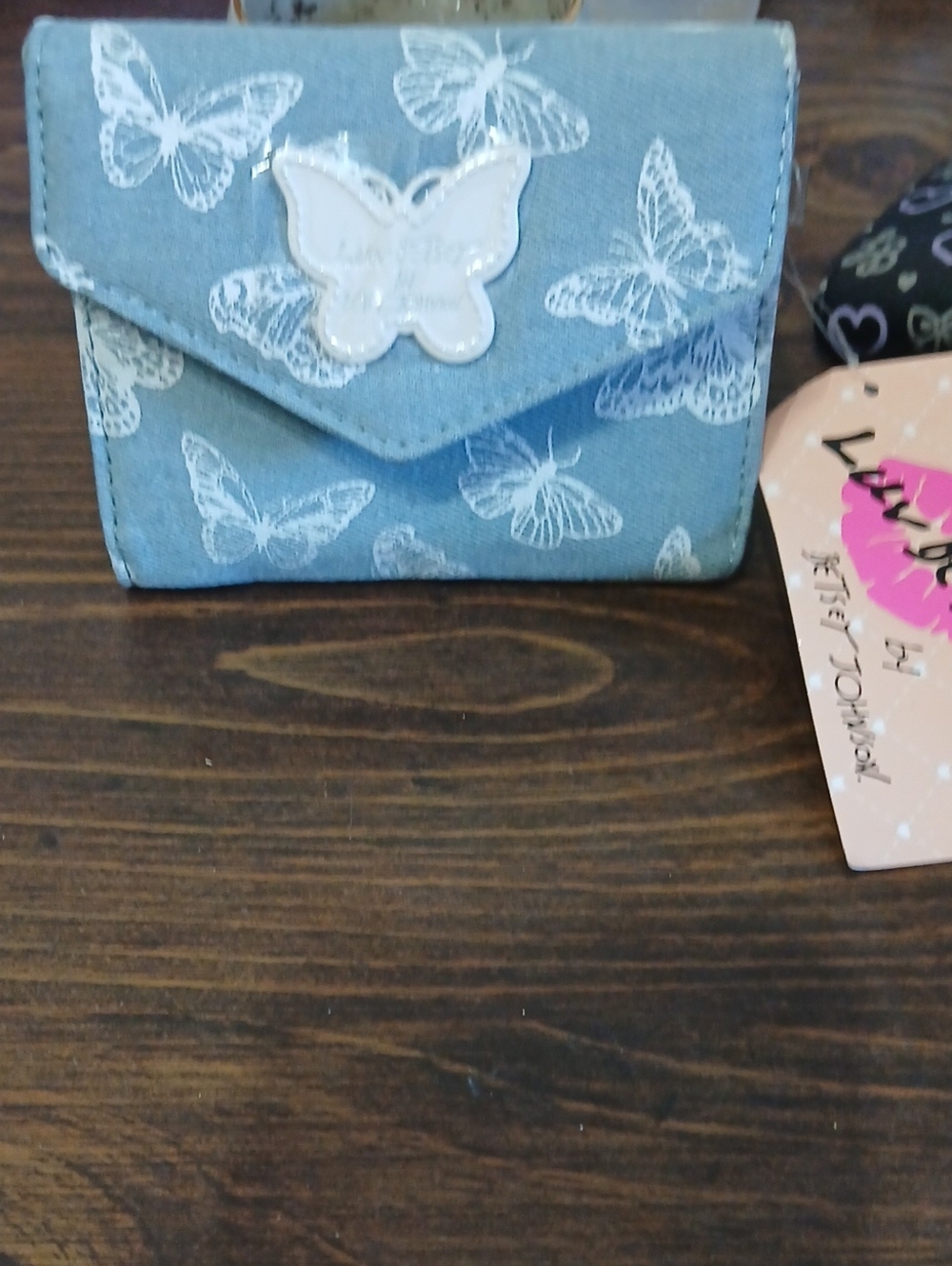Betsey Johnson Blue Butterfly-Print Compact Wallet Nwt